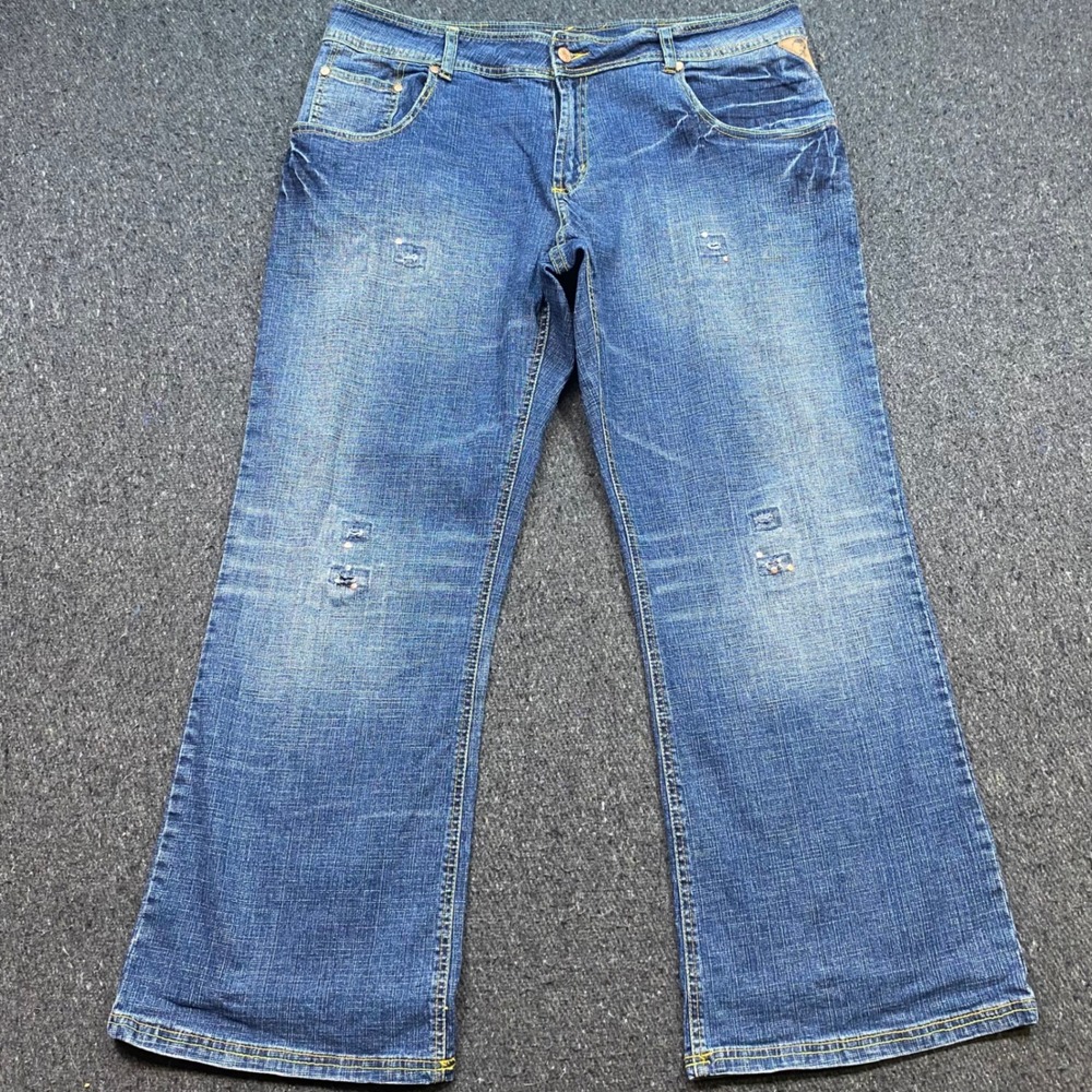 Makaveli Branded Jeans 18 Womens Blue Y2K Grunge Studded Distressed Bootcut Pant